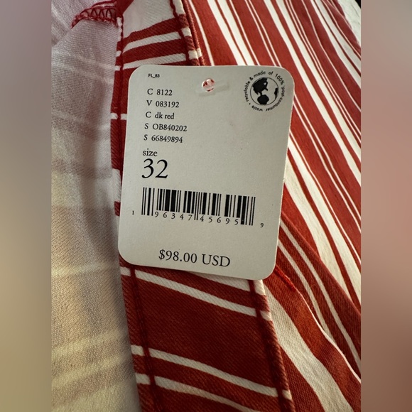 NWT Free People Just Float On Printed Flare Jeans in DK Red size 32 - Picture 6 of 8